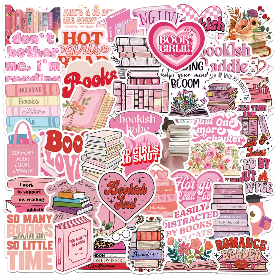 50 Stickers Vinil Books & Love Rosa