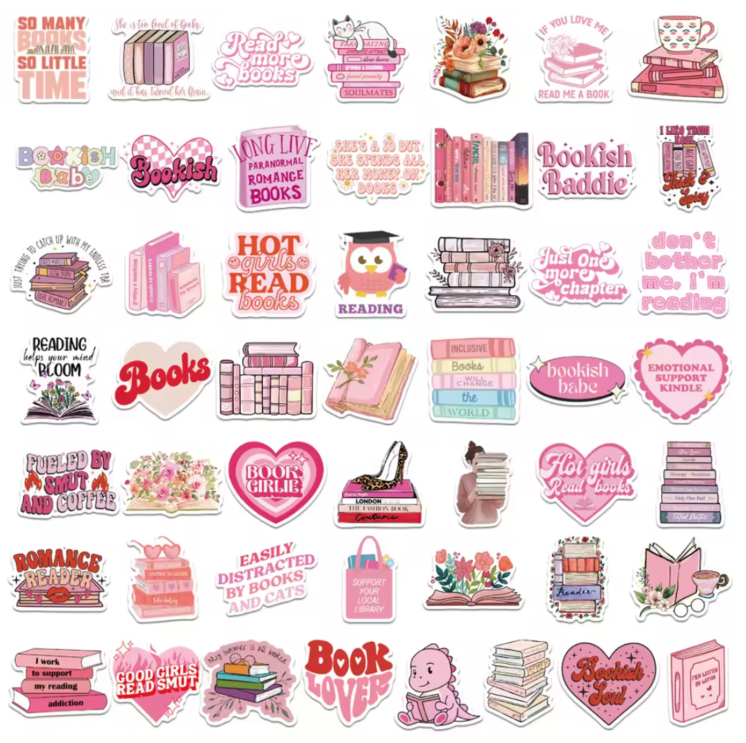 50 Stickers Vinil Books & Love Rosa