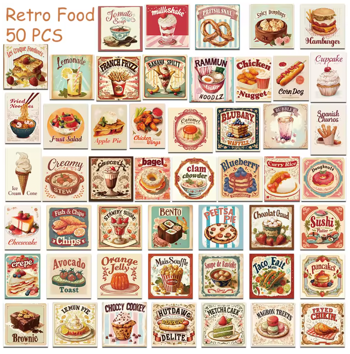 50 Stickers Vinil Comida