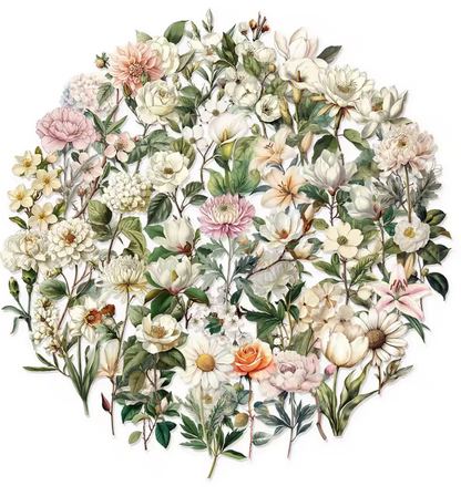 50 Stickers transparentes Flores blancas