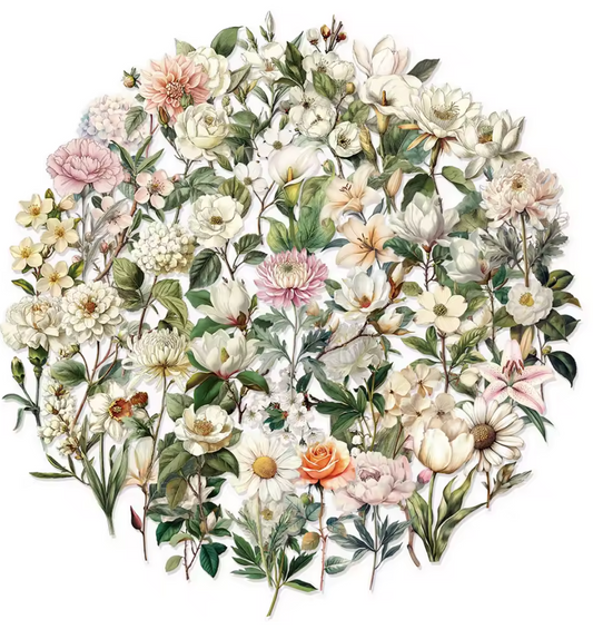 50 Stickers transparentes Flores blancas