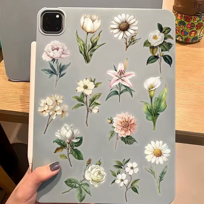 50 Stickers transparentes Flores blancas