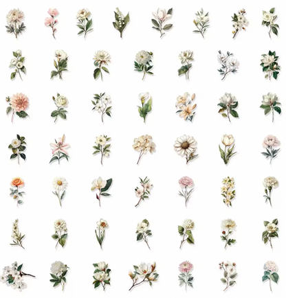 50 Stickers transparentes Flores blancas