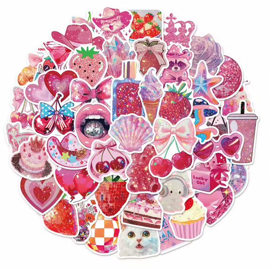 50 Stickers Vinil Rosa Holograficos
