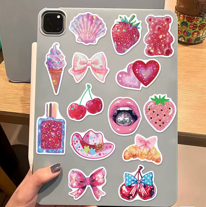 50 Stickers Vinil Rosa Holograficos
