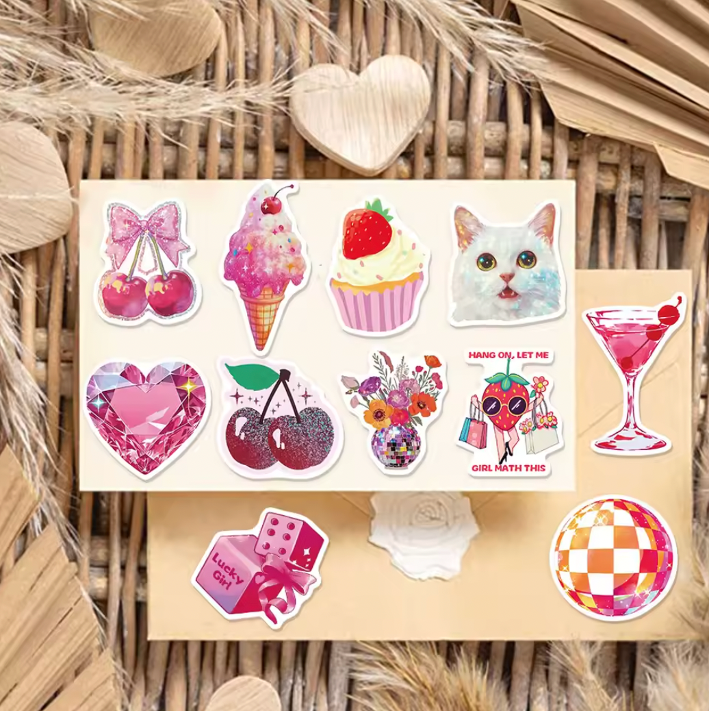 50 Stickers Vinil Rosa Holograficos