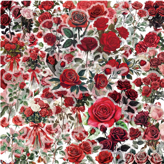 50 Stickers Transparentes Rosas Rojas