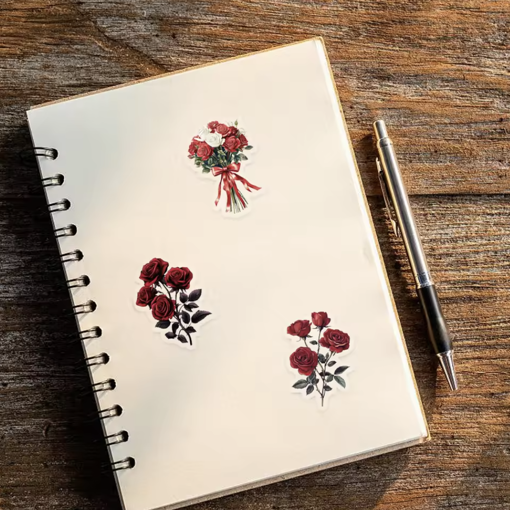 50 Stickers Transparentes Rosas Rojas