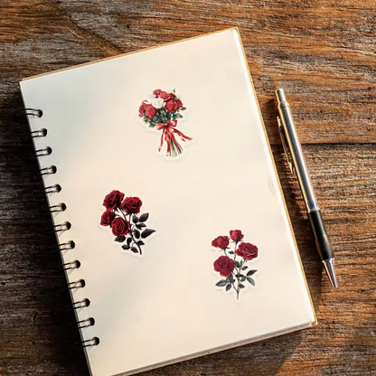 50 Stickers Transparentes Rosas Rojas