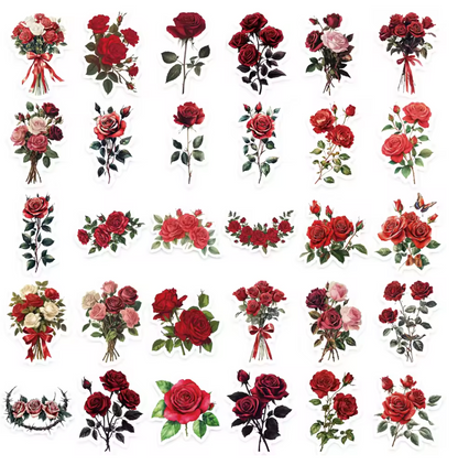 50 Stickers Transparentes Rosas Rojas