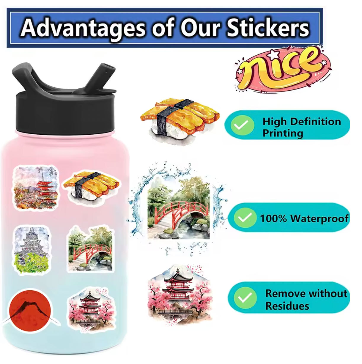 50 Stickers Vinil Comida Japonesa