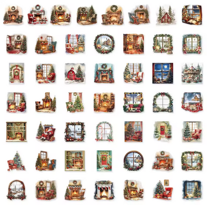 50 Stickers transparentes Escenas Navideñas