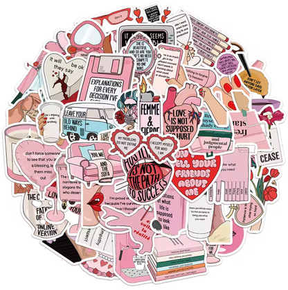 50 Stickers Vinil Objetos & Frases Rosa
