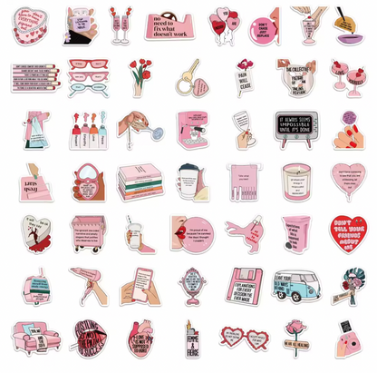 50 Stickers Vinil Objetos & Frases Rosa