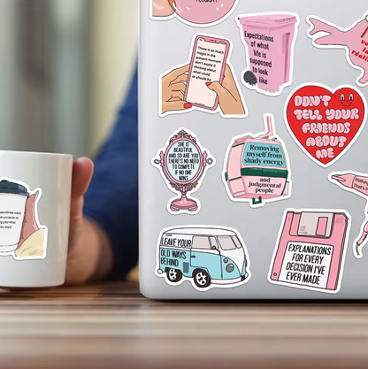 50 Stickers Vinil Objetos & Frases Rosa