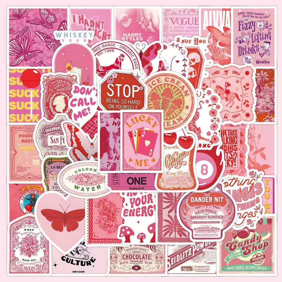 63 Stickers Vinil Vintage Rosa Lucky Me