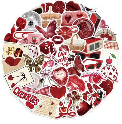 50 Stickers Vinil Rojos Cerezas & Dados