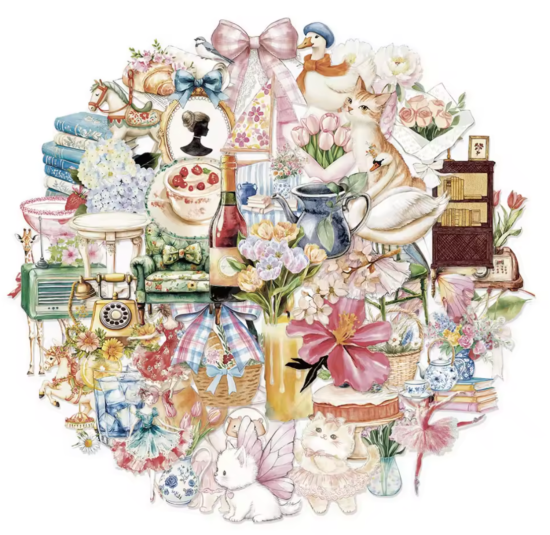 50 Stickers transparentes Jardin de acuarela