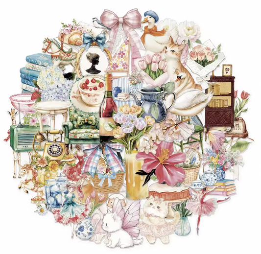 50 Stickers transparentes Jardin de acuarela