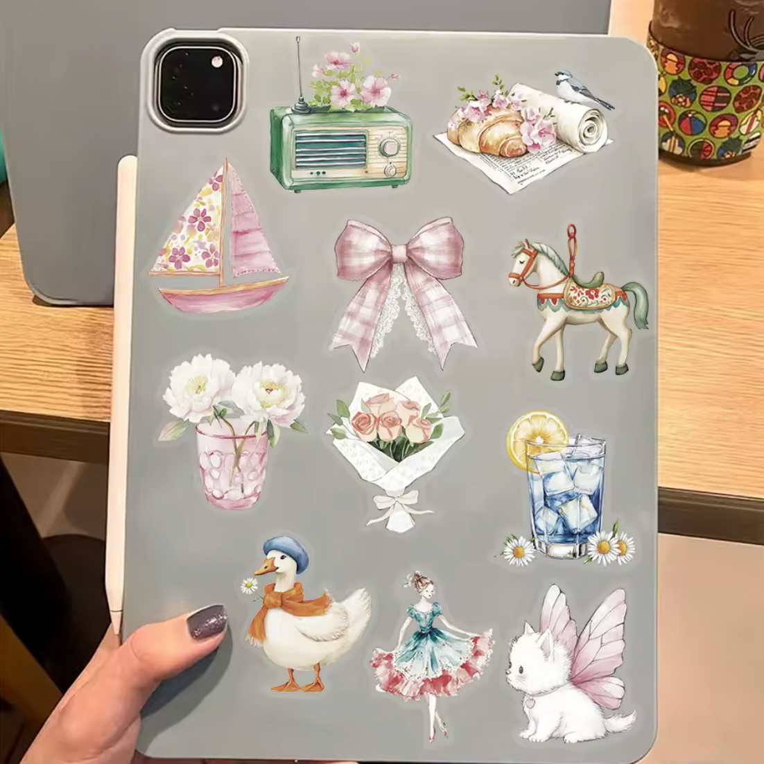 50 Stickers transparentes Jardin de acuarela