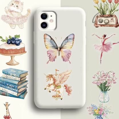 50 Stickers transparentes Jardin de acuarela