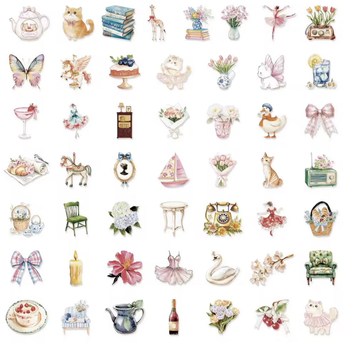 50 Stickers transparentes Jardin de acuarela