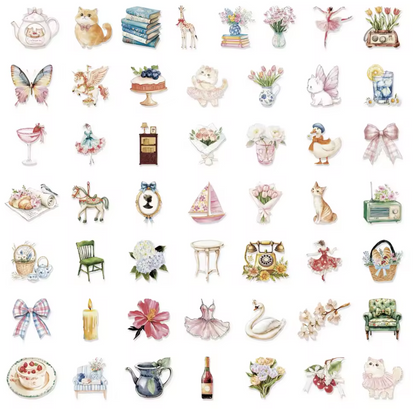 50 Stickers transparentes Jardin de acuarela