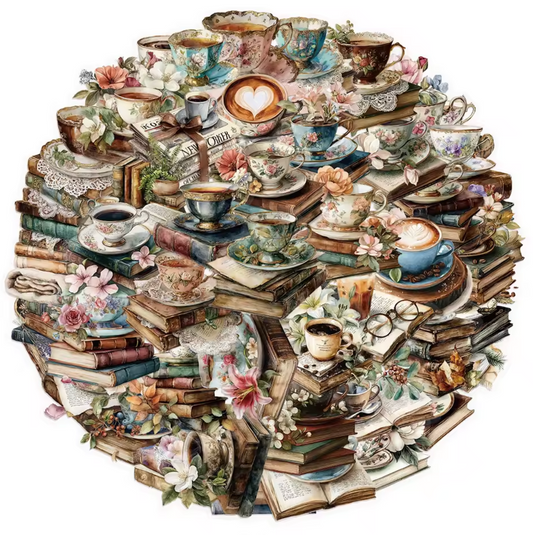 50 Stickers transparentes Libros & Flores