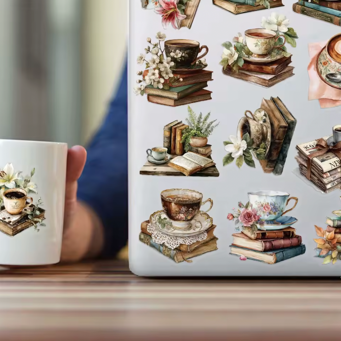 50 Stickers transparentes Libros & Flores