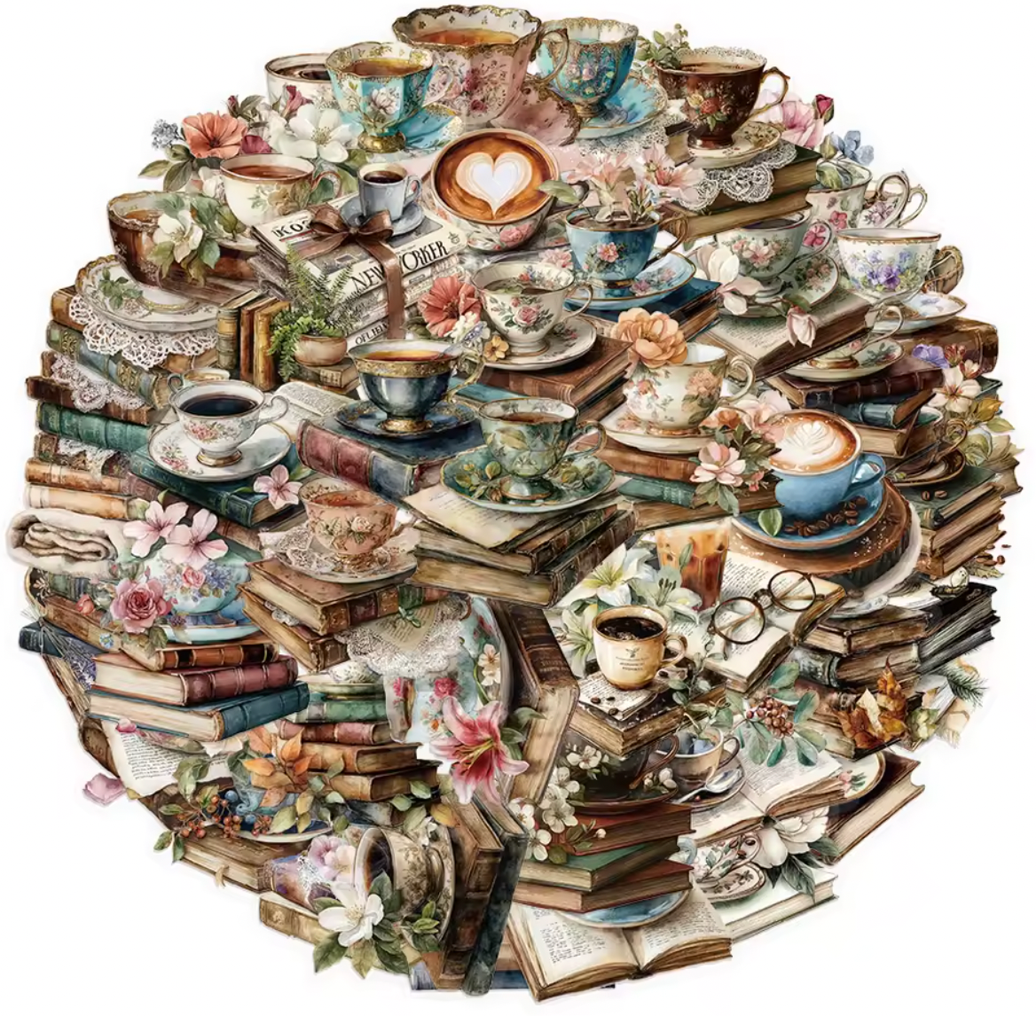 50 Stickers transparentes Libros & Flores