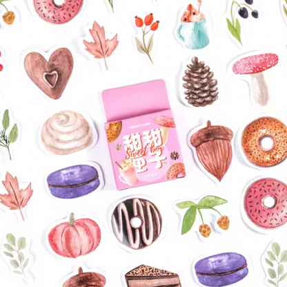 Cajita de Stickers Rosa Postres & Corazones