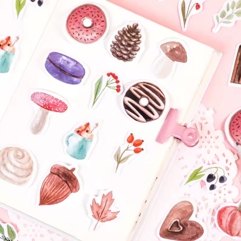 Cajita de Stickers Rosa Postres & Corazones