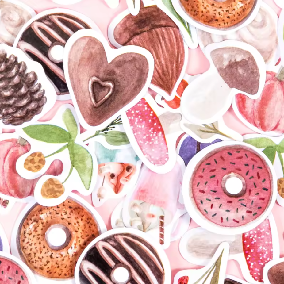 Cajita de Stickers Rosa Postres & Corazones