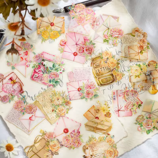 20 Stickers Cartas & Flores con foil holografico