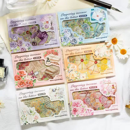 20 Stickers Cartas & Flores con foil holografico