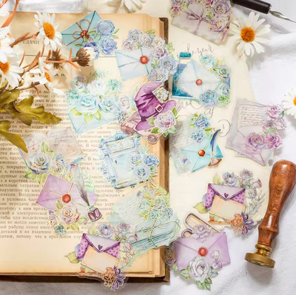 20 Stickers Cartas & Flores con foil holografico