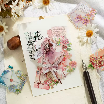 20 Stickers Cartas & Flores con foil holografico