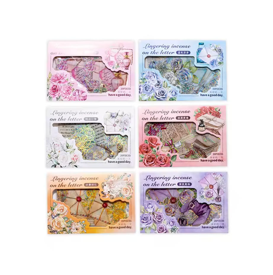 20 Stickers Cartas & Flores con foil holografico