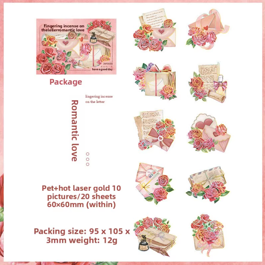 20 Stickers Cartas & Flores con foil holografico