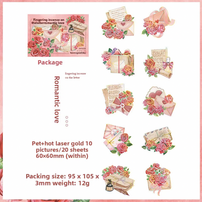 20 Stickers Cartas & Flores con foil holografico
