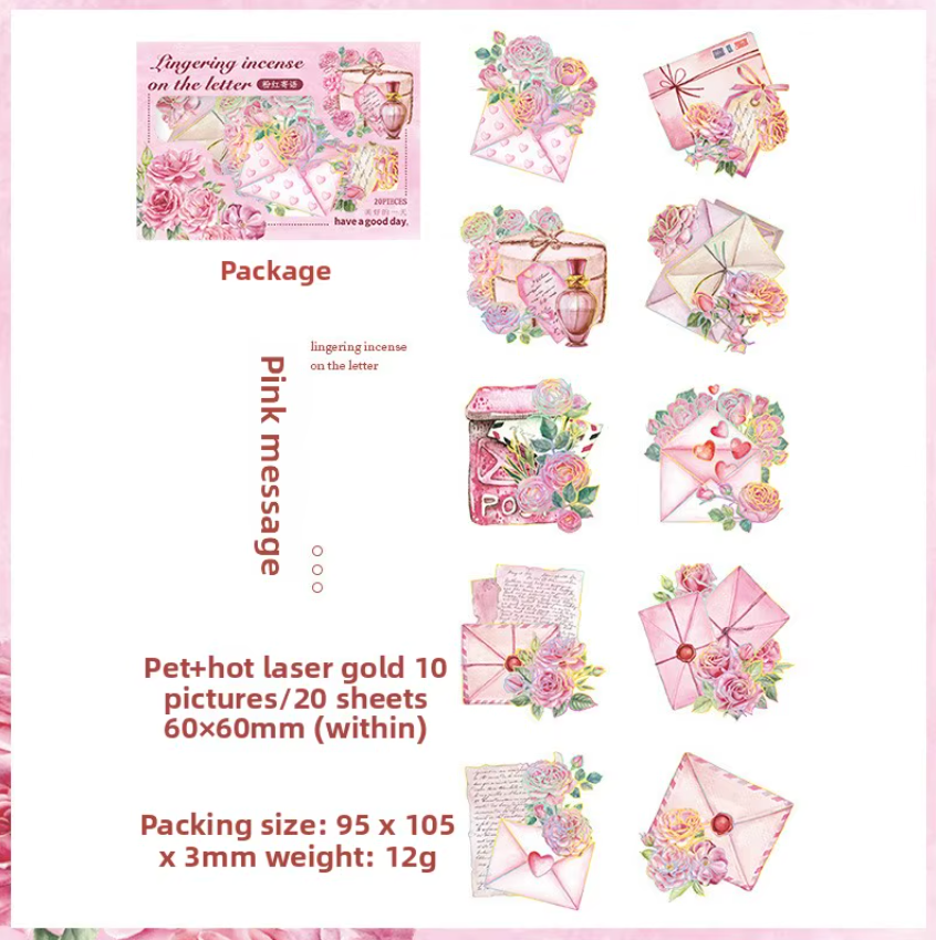 20 Stickers Cartas & Flores con foil holografico