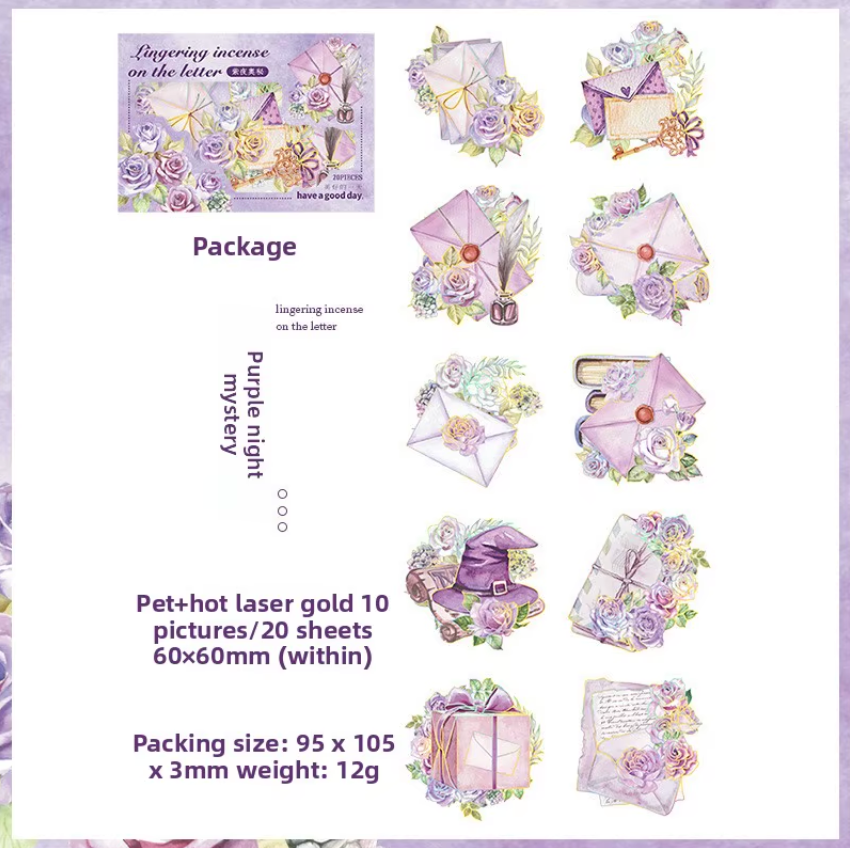 20 Stickers Cartas & Flores con foil holografico