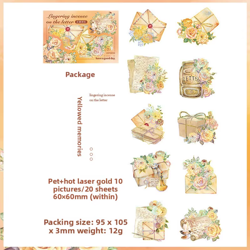 20 Stickers Cartas & Flores con foil holografico
