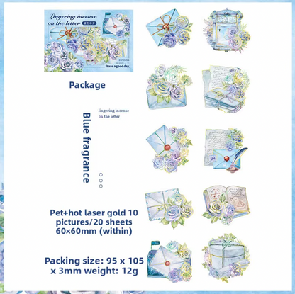 20 Stickers Cartas & Flores con foil holografico
