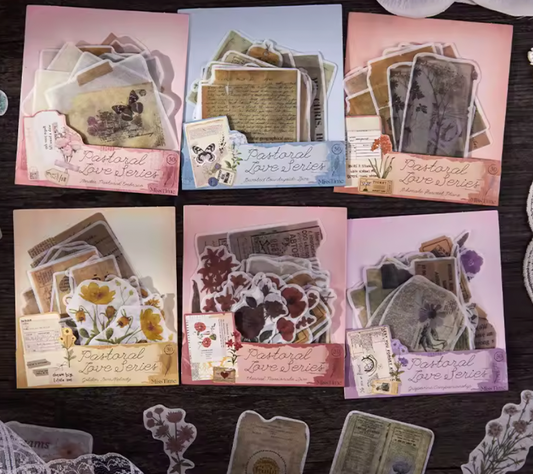 30 Stickers Vintage Texto & Flores