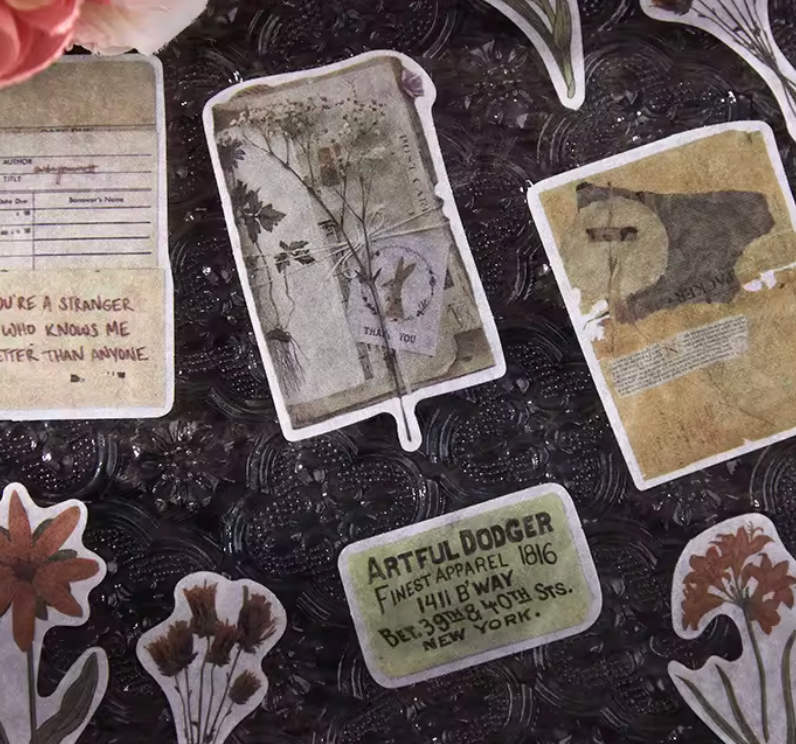 30 Stickers Vintage Texto & Flores