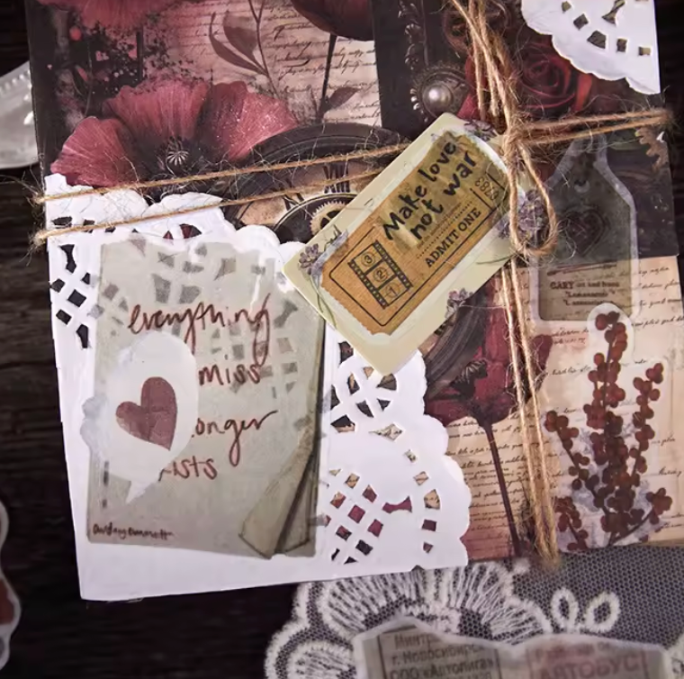 30 Stickers Vintage Texto & Flores