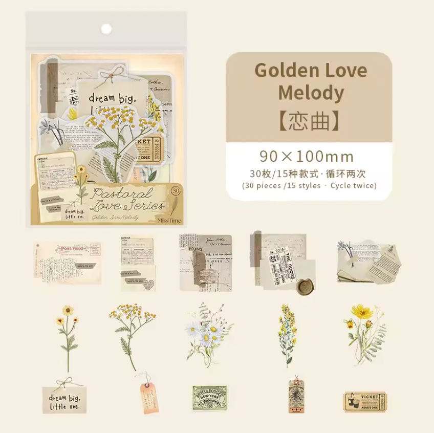 30 Stickers Vintage Texto & Flores