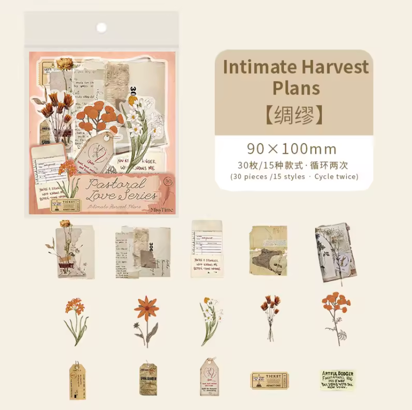 30 Stickers Vintage Texto & Flores