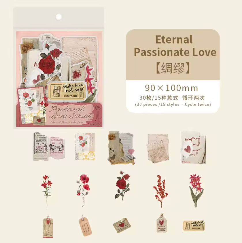 30 Stickers Vintage Texto & Flores
